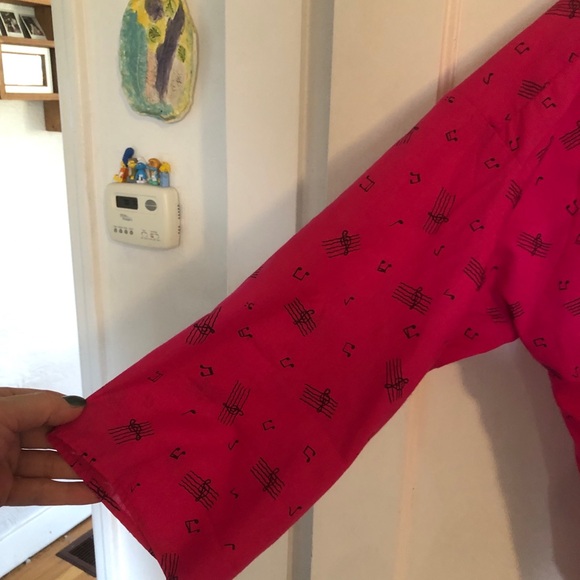 Cutest Vintage 80’s 3/4 sleeve Hot Pink Music Note Blouse M/L - Picture 5 of 8